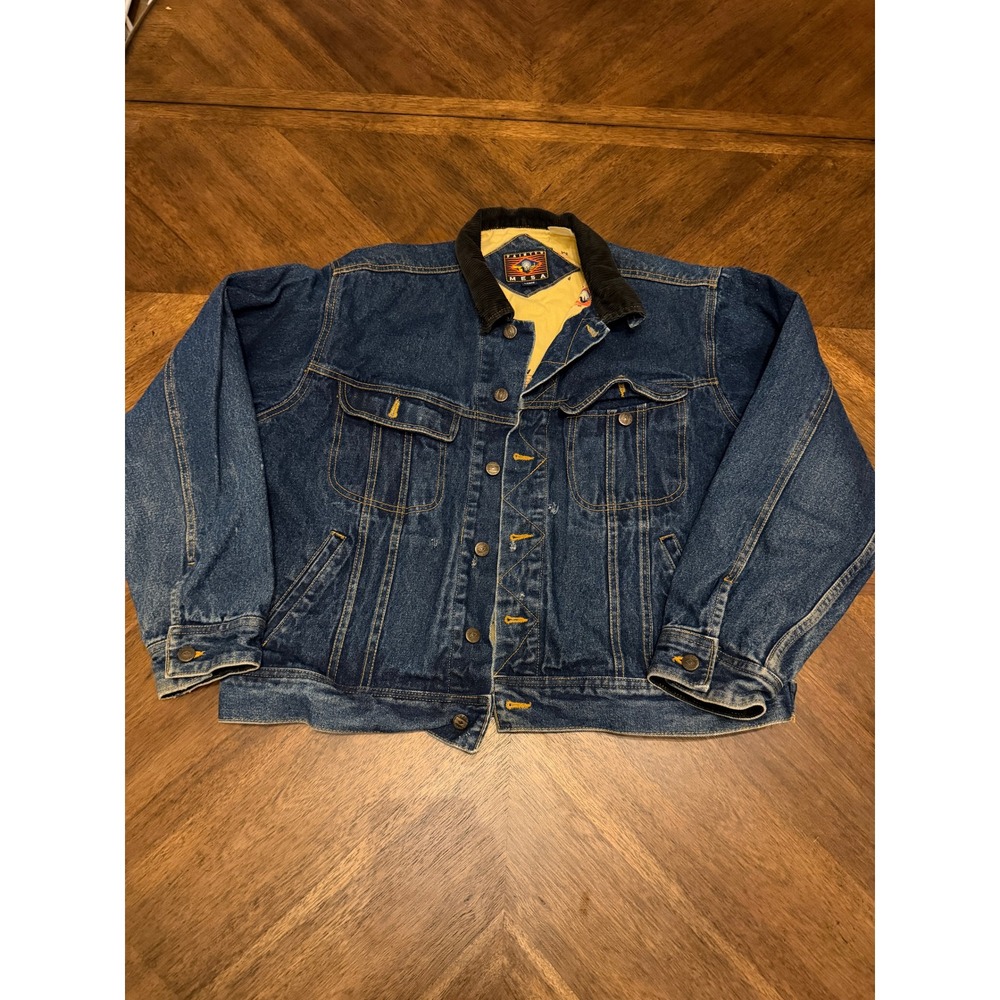 Painted Mesa Vintage Denim Trucker Jacket Corduroy Collar Lined Blue Mens Large